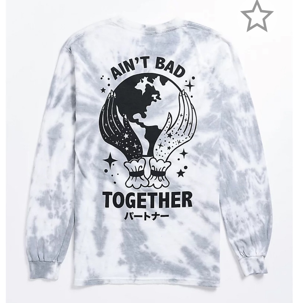 Empyre Aint Bad Tie Dye Long Sleeve T-Shirt - Size M Gray and White